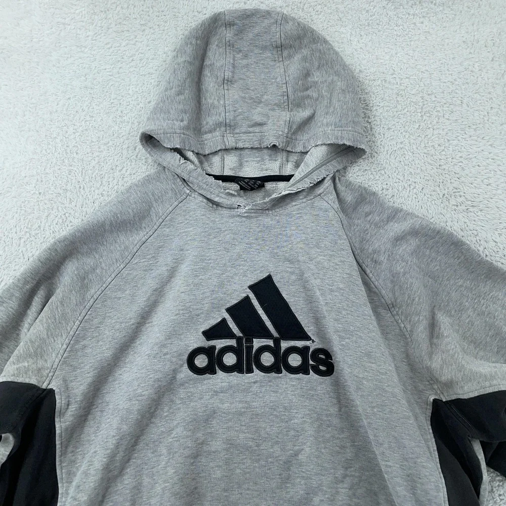 Distressed Vintage Adidas Hoodie Mens XL Gray Raglan Pullover Sweatshirt